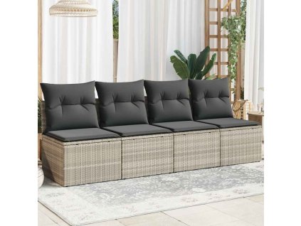 Multidom Záhradná pohovka s podložkami, 4-miestna, svetlosivá, polyratan