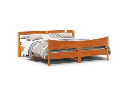 Multidom Posteľný rám s čelom voskovo hnedý 200x200 cm borovicový masív