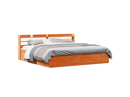 Multidom Posteľný rám s čelom voskovo hnedý 200x200 cm borovicový masív