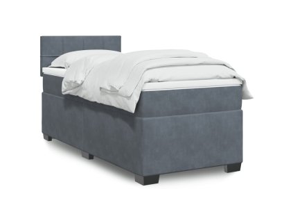 Multidom Posteľný rám boxspring s matracom tmavosivý 90x200 cm zamat