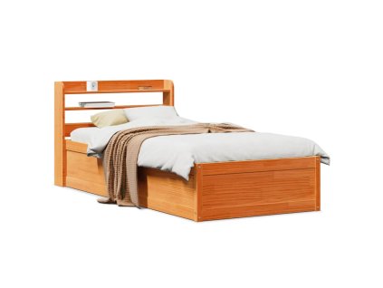 Multidom Posteľný rám s čelom voskovo hnedý 75x190 cm borovicový masív
