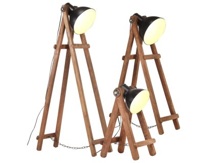 Multidom Stojanové lampy 3 ks čierne E27 masívne mangovníkové drevo