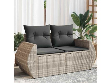 Multidom Záhradná pohovka s vankúšmi 2-miestna svetlosivá polyratanová