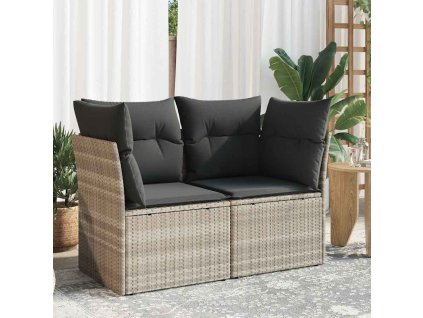 Multidom Záhradná pohovka s vankúšmi 2-miestna svetlosivá polyratanová