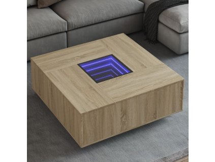 Multidom Konferenčný stolík s nekonečnými LED dub sonoma 100x100x40 cm