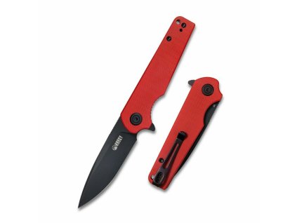Kubey KU233E Wolverine vreckový nôž 7,4 cm, Dark Stonewash, červená, G10, spona