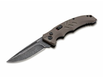 Böker Plus 01BO483 Intention II Coyote automatický taktický nôž 7,8 cm, Stonewash, hnedá, G10, spona