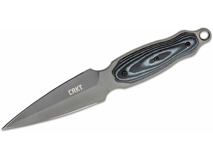CRKT CR-2075 SHRILL™ BLACK GREY taktický nôž - dýka 12 cm, šedočierna, Micarta, kožené puzdro