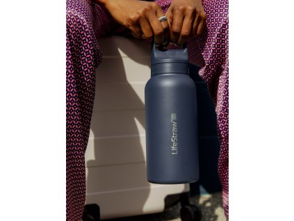 LGV41SASWW Lifestraw Go 2.0 Stainless Steel Water Filter Bottle 1L Aegean Sea