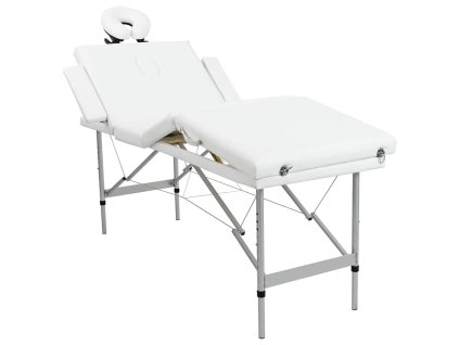 Krémovo biely skladací masážny stôl so 4 zónami a hliníkovým rámom