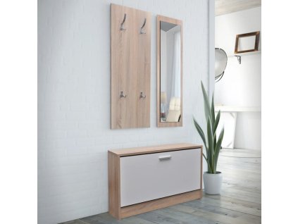 Sada s drevenou skrinkou na topánky 3 v 1, dubový vzhľad a biela