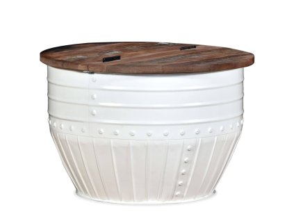 Multidom Konferenčný stolík, recyklovaný masív, biely, tvar sudu