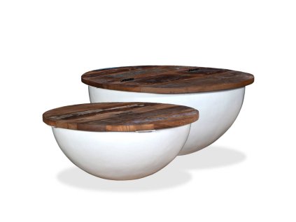 Multidom Konferenčné stolíky 2 ks, recyklovaný masív, biele, tvar misky