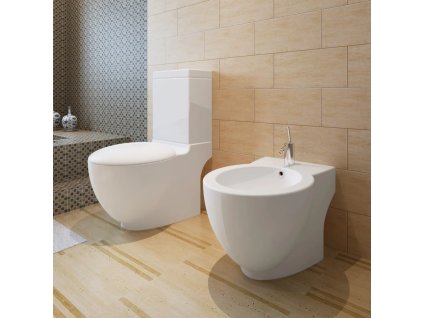 Stojaca toaleta a bidet, biela, keramika