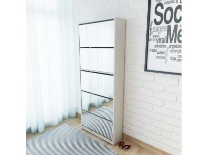 Multidom Biely botník s 5 zrkadlovými skrinkami, 63x17x169,5 cm