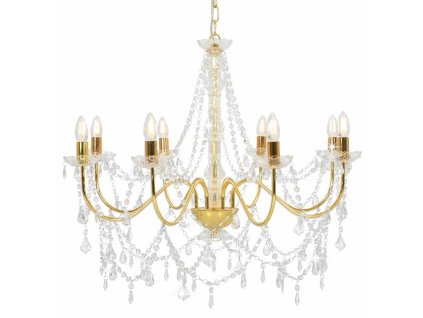 Multidom Luster s korálkami zlatý 8 x E14 žiaroviek