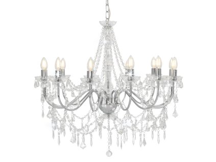 Multidom Luster s korálkami strieborný 12 x E14 žiaroviek