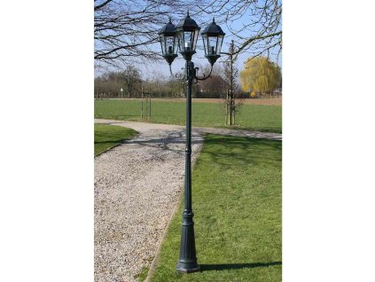 Záhradné trojramenné stĺpové svietidlo Brighton tmavo zelené/čierne, 230 cm