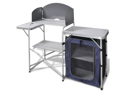 Skladacia kempingová kuchynská jednotka s ochranou proti vetru, hliník