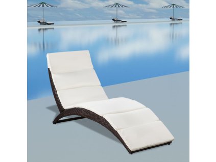 Multidom Skladacie ležadlo s podložkou, polyratan, hnedé