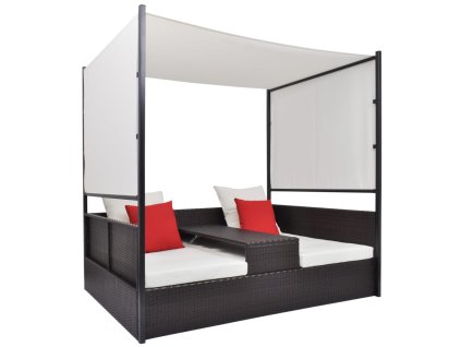 Multidom Záhradná posteľ so strieškou hnedá 190x130 cm polyratanová