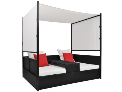Multidom Záhradná posteľ so strieškou čierna 190x130 cm polyratanová