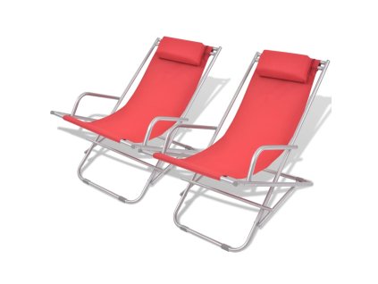 Multidom Sklápacie kreslá na terasu 2 ks, oceľ, červené