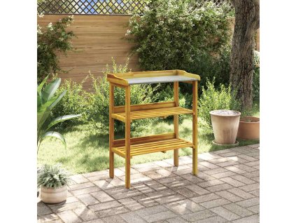 Multidom Stolík na výsadbu s 2 policami, masívne akáciové drevo a zinok