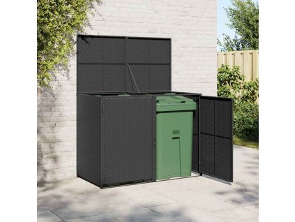 Multidom Polyratanová ohrada na dva vonkajšie odpadkové koše, čierna 148x80x111 cm