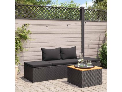 Multidom Záhradné ležadlo s vankúšmi čierne polyratanové