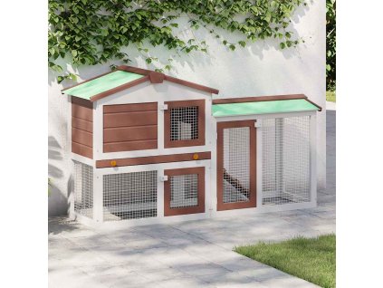 Multidom Veľká vonkajšia králikáreň, hnedo biela 145x45x84 cm, drevo