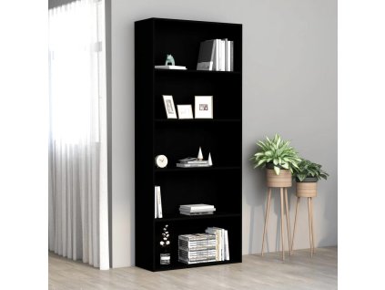 Multidom Knižnica, 5 políc, čierna 80x30x189 cm, kompozitné drevo