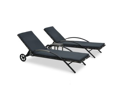 Multidom Záhradné ležadlá so stolíkom antracitové polyratanové