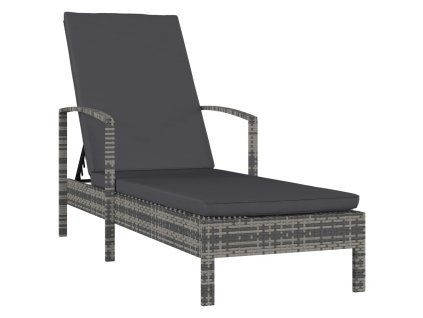 Multidom Záhradné ležadlo s opierkami na ruky, polyratan, sivé