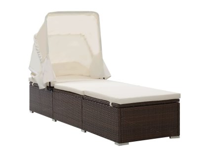 Multidom Záhradné ležadlo s baldachýnom a podložkou, polyratan, hnedé