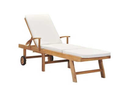 Multidom Záhradné ležadlo s podložkou, tíkový masív, krémové