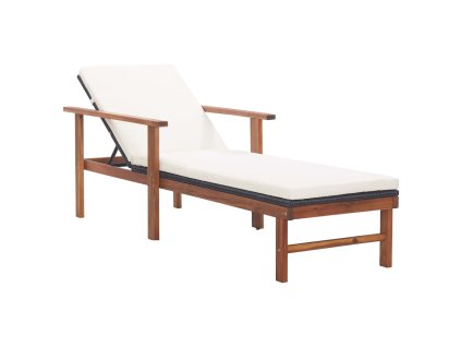 Multidom Záhradné ležadlo s podložkou, polyratan a akáciový masív,čierne