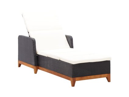 Multidom Záhradné ležadlo, polyratan a akáciový masív, čierne