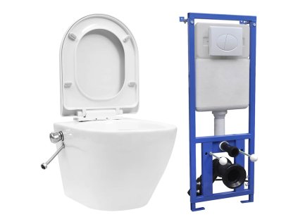 Multidom Závesné bezokrajové WC so skrytou nádržkou biele keramické