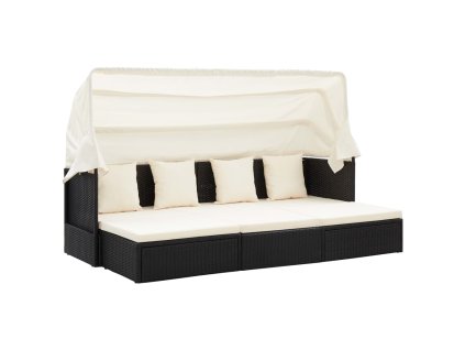 Multidom Záhradná posteľ so strieškou, čierna, polyratan