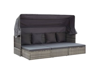 Multidom Záhradná posteľ so strieškou, odtiene sivej, polyratan