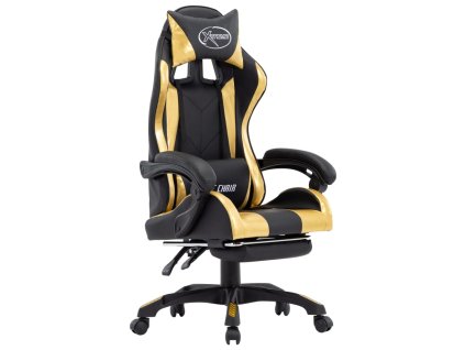 Multidom Herná stolička s opierkou na nohy, zlato čierna, umelá koža