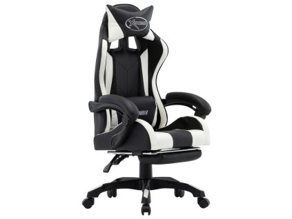 Multidom Herná stolička s opierkou na nohy, bielo čierna, umelá koža