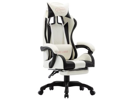 Multidom Herná stolička s opierkou na nohy, čierno biela, umelá koža