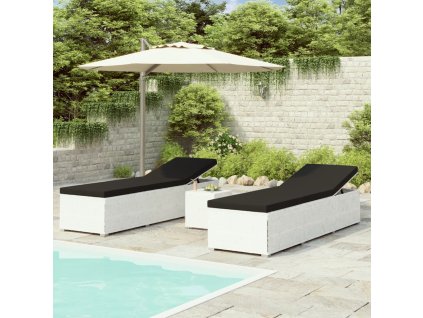 Multidom 3-dielne záhradné lehátka s čajovým stolíkom biele polyratanové