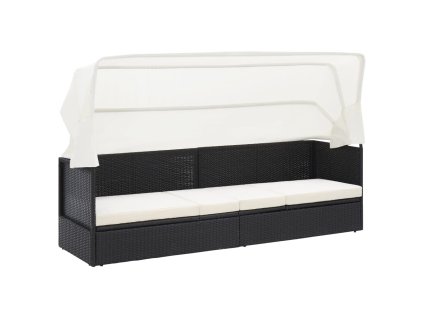 Multidom Záhradná pohovka so strieškou čierna polyratanová