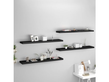 Multidom Plávajúce nástenné police 4 ks, čierne 120x23,5x3,8 cm, MDF