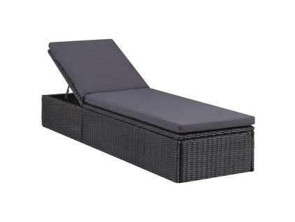 Multidom Záhradné ležadlo, polyratan, čierna a tmavosivá