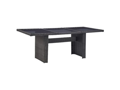 Multidom Záhradný jedálenský stôl, čierny 200x100x74cm, sklo a polyratan