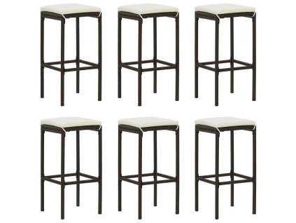 Multidom Barové stoličky s vankúšmi 6 ks hnedé polyratan